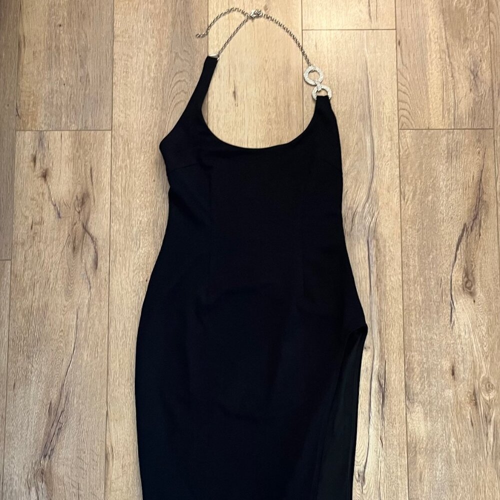 RNWY Black Chain Halter Midi Dress